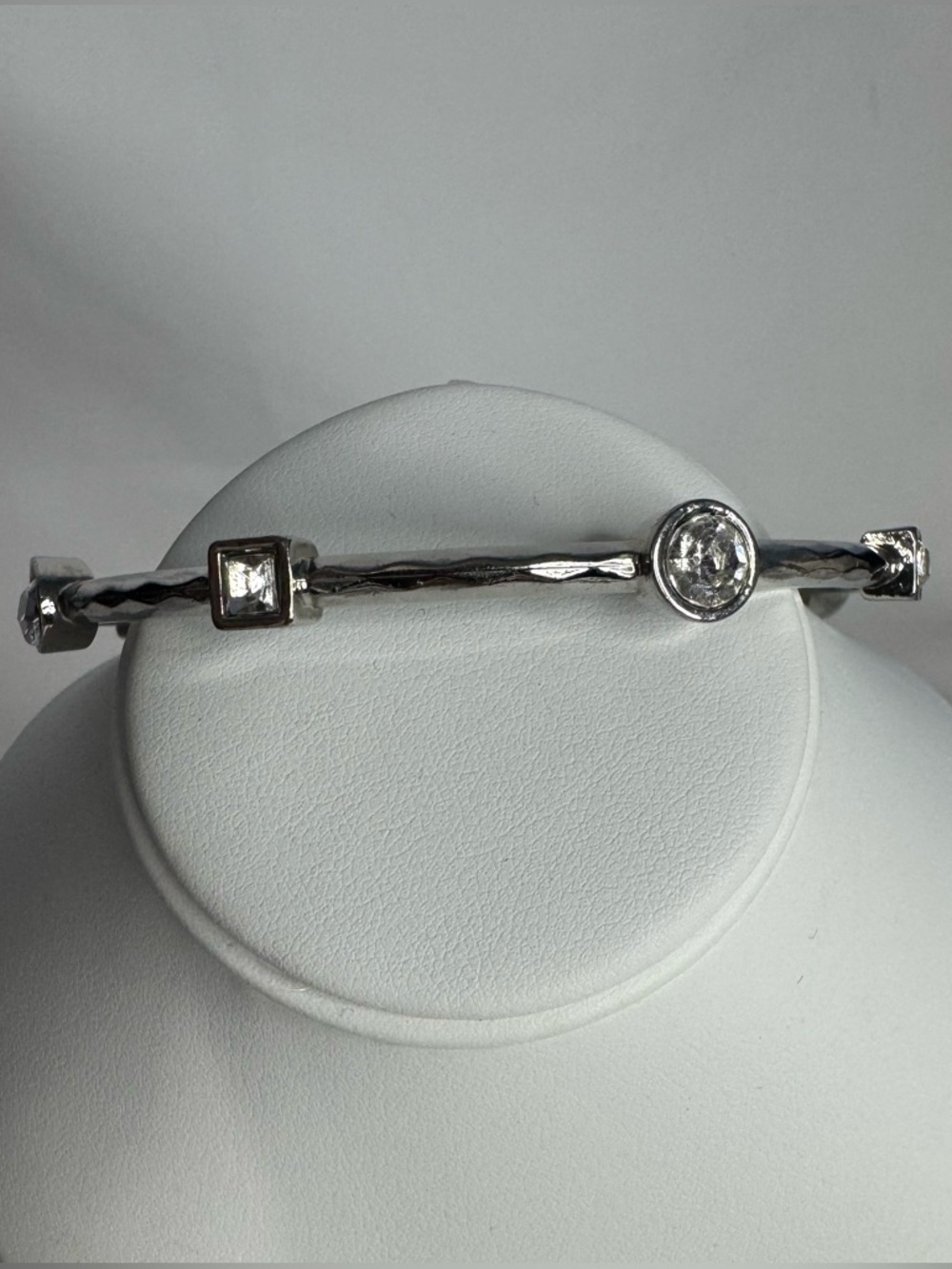 Graziano CN Silver Tone Crystal Bangle Bracelet Geometric Modern